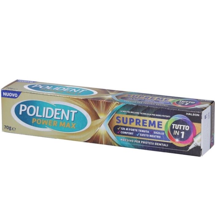 POLIDENT POWER MAX SUPREME TUTTO IN 1 CREMA ADESIVA PROTESI 70 G - farmavitality.it
