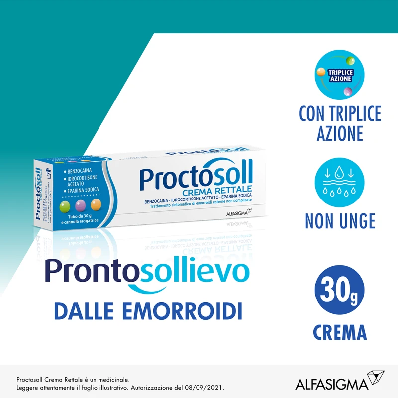 Alfasigma Proctosoll crema rettale 30 g per emorroidi - farmavitality.it