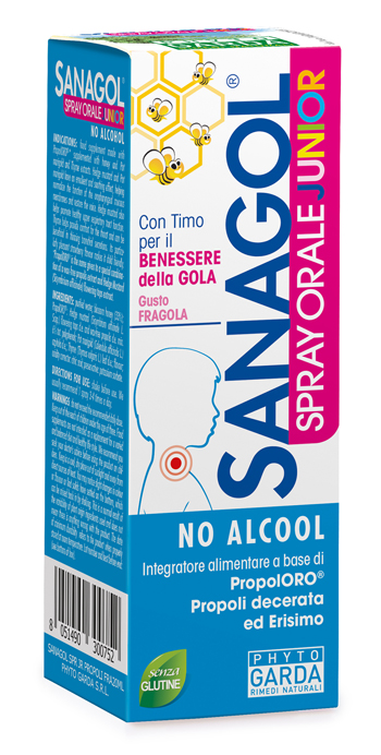 SANAGOL SPRAY JUNIOR PROPOLI FRAGOLA 20 ML - farmavitality.it