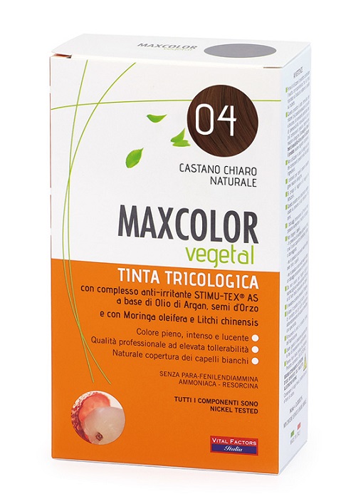 MAXCOLOR VEGETAL TINTA TRICOLOGICA 04 CASTANO CHIARO NATURALE 140 ML - farmavitality.it