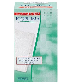 ICOPIUMA GARZA COMPRESSA IDROFILA IN COTONE PIEGATA STERILE SENZA FILO DI BARIO TITOLO 12/8 MISURA 18X40 CM IN BUSTA SINGOLA 12 PEZZI - farmavitality.it