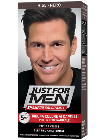 JUST FOR MEN SHAMPOO COLORANTE H55 NERO ATTIVATORE CHIARO 38,5 ML + BASE COLORE 27,5 ML - farmavitality.it
