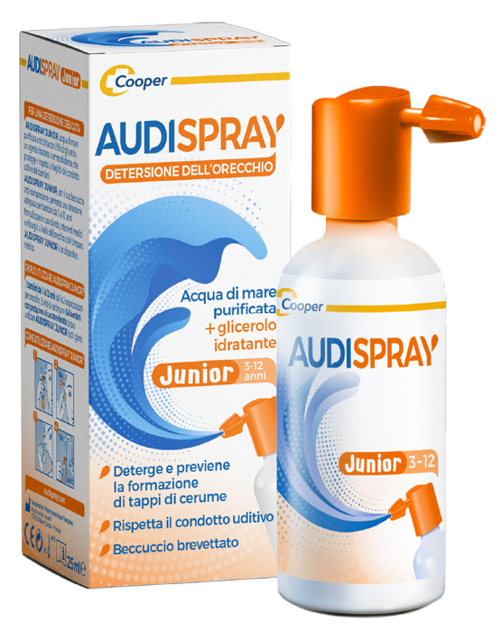 AUDISPRAY JUNIOR 3-12 ANNI SOLUZIONE DI ACQUA DI MARE IPERTONICA SPRAY SENZA GAS IGIENE ORECCHIO 25ML - farmavitality.it