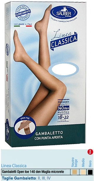 SAUBER GAMBALETTO OPEN TOE MAGLIA MICRORETE 140 DEN COLORE NEUTRO BEIGE TAGLIA 3 LINEA CLASSICA - farmavitality.it