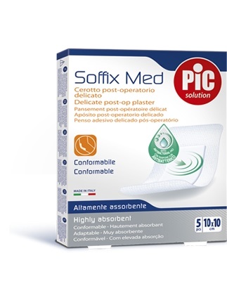 CEROTTO PIC SOFFIX MED IN TNT CON TAMPONE CENTRALE ASSORBENTE STERILE MONOUSO 10X10 CM ANTIBATTERICO 5 PEZZI - farmavitality.it