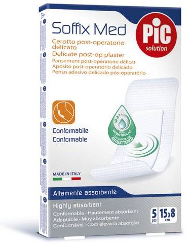 CEROTTO PIC SOFFIX MED IN TNT CON TAMPONE CENTRALE ASSORBENTE STERILE MONOUSO 15X8 CM ANTIBATTERICO 5 PEZZI - farmavitality.it