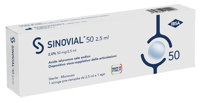 SIRINGA INTRA-ARTICOLARE SINOVIAL 50 ACIDO IALURONICO 2% 50 MG/2,5 ML 1 FS + AGO GAUGE 21 1 PEZZO - farmavitality.it