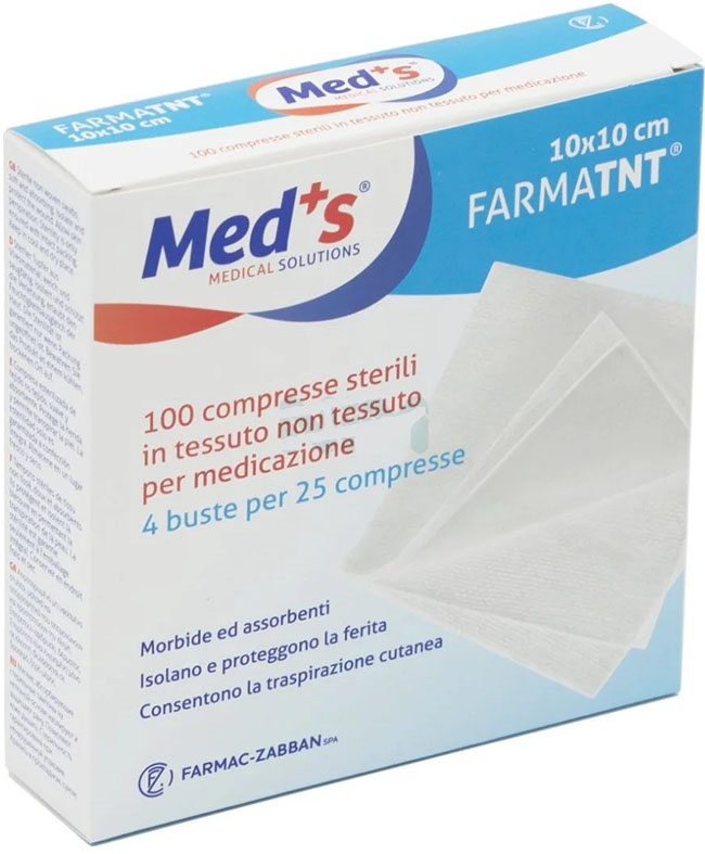 GARZA COMPRESSA MEDS FARMATNT IN TESSUTO NON TESSUTO 10X10CM 100 PEZZI - farmavitality.it