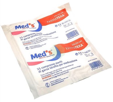 GARZA COMPRESSA IDROFILA MEDS FARMATEXA 12/8 20X20CM 25 PEZZI - farmavitality.it