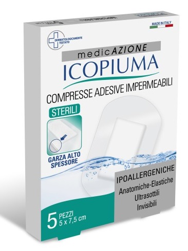 GARZA COMPRESSA ICOPIUMA MEDICATA POSTOPERATORIA 5X7,5 CM 5 PEZZI - farmavitality.it