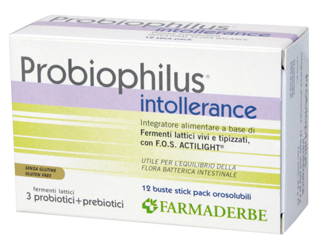 Farmaderbe Probiophilus Intollerance Integratore di Fermenti Lattici 12 bustine - farmavitality.it