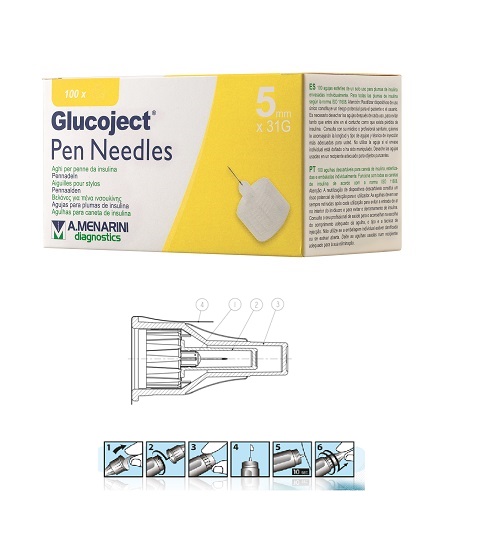 AGO PER PENNA DA INSULINA GLUCOJECT LUNGHEZZA 5 MM GAUGE 31 100 PEZZI - farmavitality.it