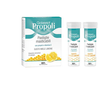 GOLASEPT PROPOLI 24 COMPRESSE MASTICABILI MIELE LIMONE - farmavitality.it