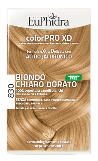 EUPHIDRA COLORPRO XD 830 BIONDO CHIARO DORATO GEL COLORANTE CAPELLI IN FLACONE + ATTIVANTE + BALSAMO + GUANTI - farmavitality.it