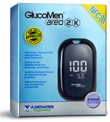 GLUCOMETRO GLUCOMEN AREO 2K PER AUTOMISURAZIONE DELLA GLICEMIA DA SANGUE INTERO CAPILLARE DIMENSIONE 85,5X56X18,2 MM PESO 46 G - farmavitality.it