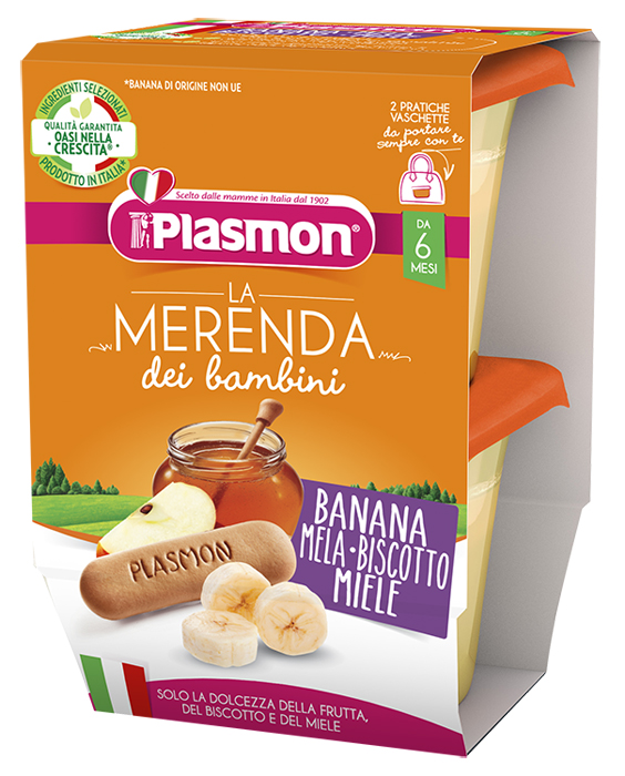 PLASMON LA MERENDA DEI BAMBINI MERENDE BANANA MELA BISCOTTO MIELE ASETTICO 2 X 120 G - farmavitality.it