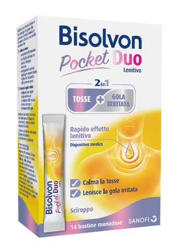 BISOLVON DUO POCKET LENITIVO TOSSE + GOLA IRRITATA A BASE DI MIELE E ALTEA 14 BUSTINE MONODOSE 10 ML - farmavitality.it