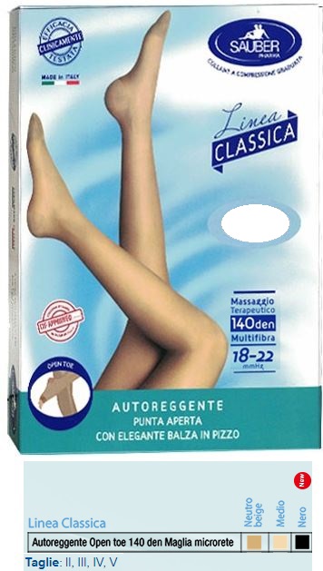SAUBER AUTOREGGENTE OPEN TOE MAGLIA MICRORETE 140 DEN COLORE NEUTRO BEIGE TAGLIA 2 LINEA CLASSICA - farmavitality.it
