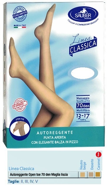 SAUBER AUTOREGGENTE OPEN TOE MAGLIA LISCIA 70 DEN COLORE NEUTRO BEIGE TAGLIA 4 LINEA CLASSICA - farmavitality.it