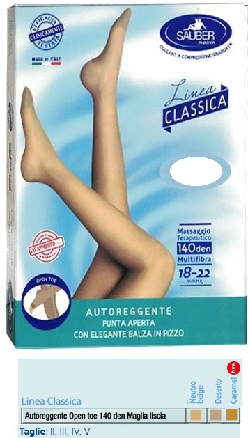 SAUBER AUTOREGGENTE OPEN TOE MAGLIA LISCIA 140 DEN COLORE NEUTRO BEIGE TAGLIA 4 LINEA CLASSICA - farmavitality.it