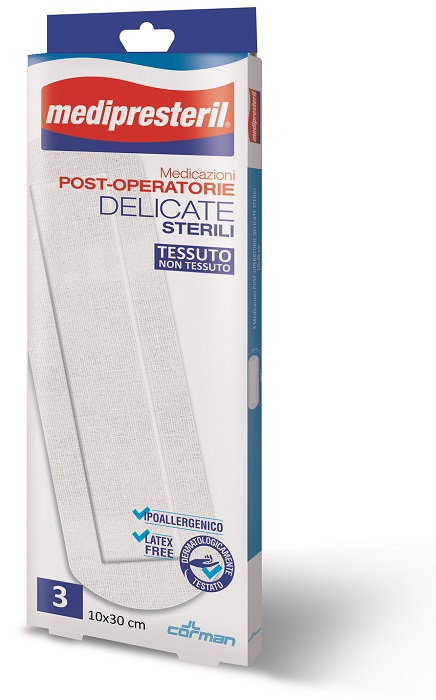 MEDICAZIONE POST OPERATORIA MEDIPRESETERIL DELICATA TNT 10X30CM 3 PEZZI - farmavitality.it