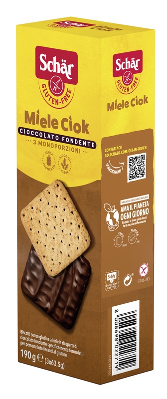 SCHAR MIELE CIOK BISCOTTI AL MIELE RICOPERTI DI CIOCCOLATO FONDENTE 3 PORZIONI DA 63,5 G - farmavitality.it