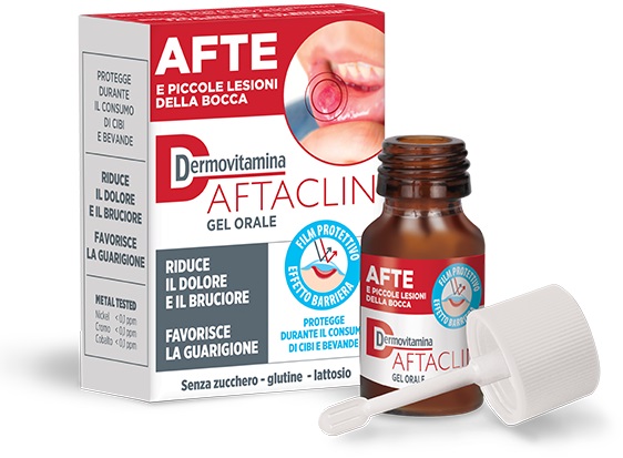 DERMOVITAMINA AFTACLIN GEL ORALE 7 ML CONTRO DOLORE E BRUCIONE SENZA ZUCCHERO E SENZA GLUTINE - farmavitality.it