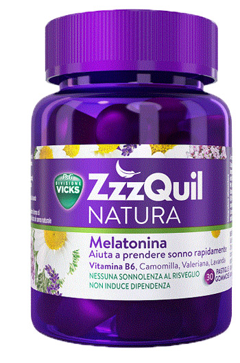 ZzzQuil NATURA Per Dormire 30 Pastiglie Gommose a Base di Melatonina con Camomilla Valeriana Lavanda - farmavitality.it