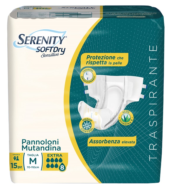 Serenity Soft Dry Sensitive Pannolone Mutandina Extra Taglia M 15 Pezzi - farmavitality.it