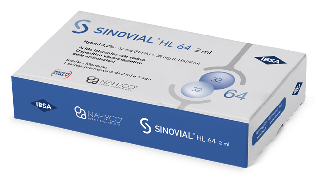 SIRINGA INTRA-ARTICOLARE SINOVIAL HL 64 ACIDO IALURONICO SALE SODICO 3,2% 32MG H-HA + 32MG H-LA/2ML 2 ML - farmavitality.it