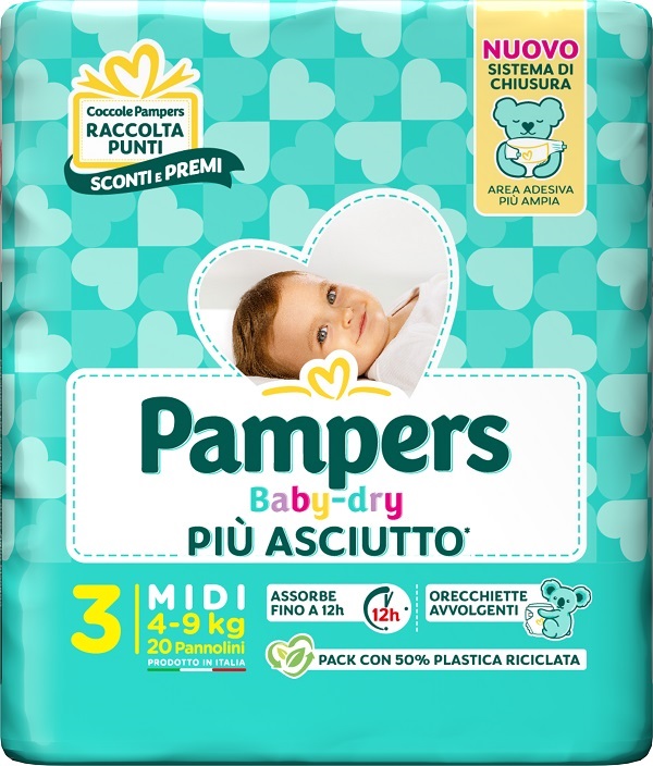 PAMPERS BABY DRY PANNOLINO DOWNCOUNT MIDI 20 PEZZI - farmavitality.it